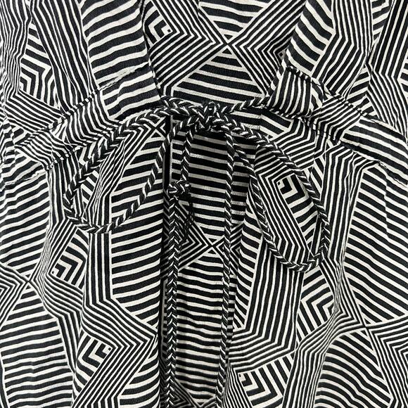 Anthropologie Black White Rope Belt High-Low 100% Silk Mini Dress M Pockets - Picture 11 of 11